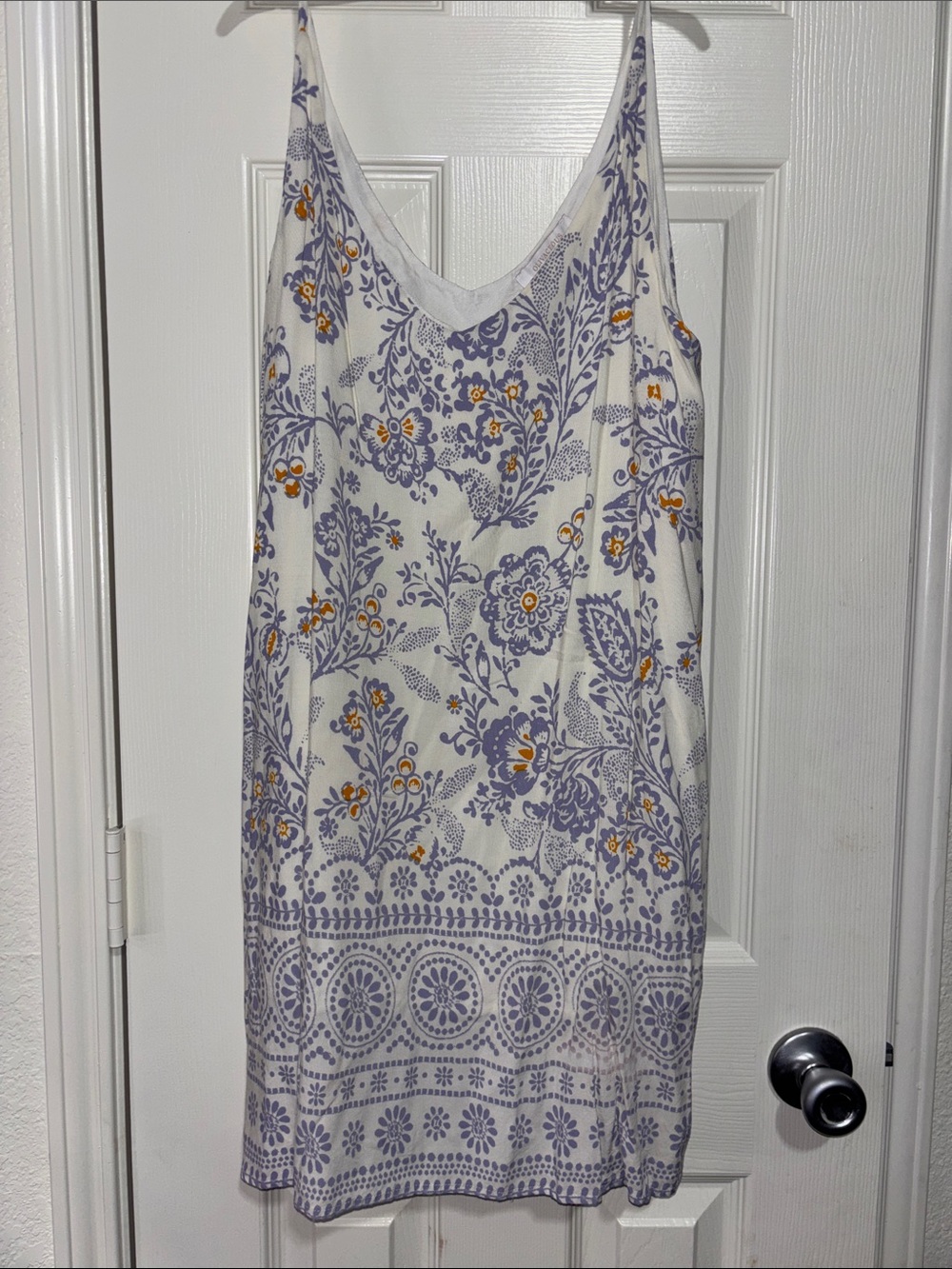 Olivaceous White Slip Dress with Lavender and Gold Floral Print